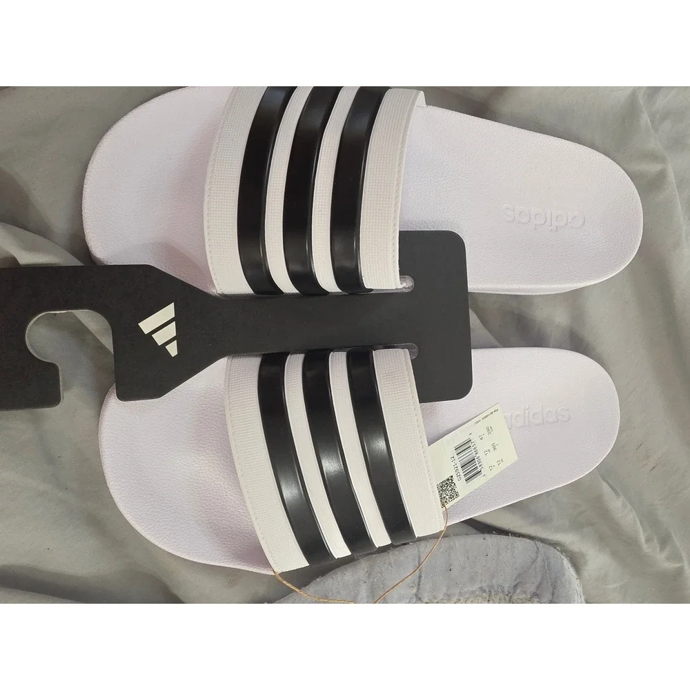 Adidas Adilette Shower Slides Mens 12 White Black GZ5921 Cloudfoam Sandals